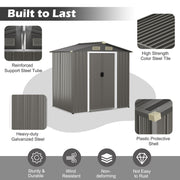 Galvanised Steel Shed 6x4 FT Outdoor Storage Shed with Sliding Door