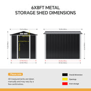 6x8 FT Outdoor Metal Storage Shed Garden Tool House Organizer Lockable Door