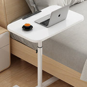 Adjustable Overbed Table Over Hospital Bed Tray with Wheels for Home Use White