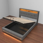 NEW OTTOMAN STORAGE UPHOLSTERED BED FRAME 4FT6 DOUBLE WITH USB PORT & LED LIGHT