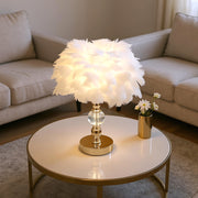 Fluffy Feather Tables Lamp Feather Shade Lampshade Bedside Night Light Gold Base