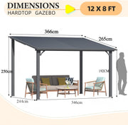 Aluminium Lean to Gazebo Outdoor Metal Harodtop Wall-Mounted Heavy Duty Pergolas