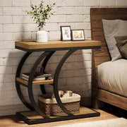 End Table for Living Room, 3-Tier Narrow Wood Couch C-Shaped Side Table, Natural