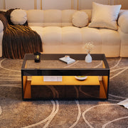 High Gloss LED Coffee Table Glass Top 2 Drawers Open Storage 100x50x40cm Black