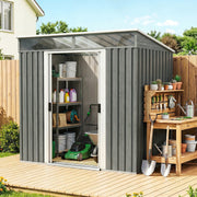 6.5x4FT Garden Shed Lockable Metal Tool Shed Light Grey Wood Effect