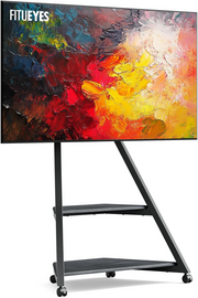 FITUEYES Eiffel TV Floor Stand 43-75 Inch TVs Mobile Wheels 2 Shelves Black