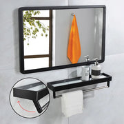 Black Bathroom Metal Frame Mirror Wall Mounted with Cosmetics Shelf 60*40cm
