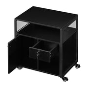 Black Office Filing Cabinet Mobile Printer Stand File Storage Drawer Wheels