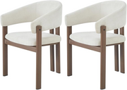 2 Cream Dining Chairs !SALE! Linen Upholstered Armchairs Walnut Effect Legs