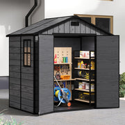 Plastic Sheds Outdoor Garden Shed 8x4FT Wood Grain Utility Tool Storage House