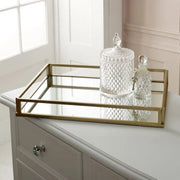 Large gold rectangle mirrored cocktail serving tray vintage antiqued display