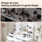 LED White Dressing Table Vanity Makeup Desk With 7 Drawer & Shelves & LED Mirror