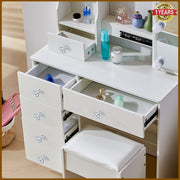 Dressing Table With Led Light, Drawers Vanity Makeup Sliding Mirror Desk Stool