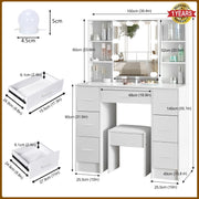 Dressing Table With Drawers Mirror Stool Set Makeup Desk Vanity Table Bedroom