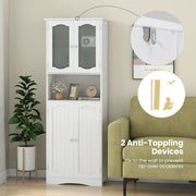 Tall Bathroom White Storage Cabinet Tempered Glass Door Pantry Cabinet