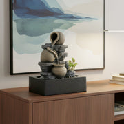 Tall Intdoor Water Fountain 3 Tiers Cascading Jugs Zen Meditation LED Waterfall