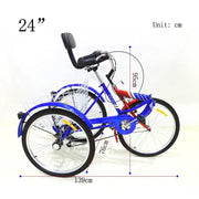 24 Inch Adult Trike Tricycle Foldable 3 Wheel Bike 7-Speed With Basket Blue UK