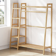 Heavy Duty Wooden Hanging Clothes Garment Rail Corner Open Wardrobe Storage Rack