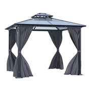 XL Hardtop Gazebo Garden Pavilion Metal Frame Polycarbonate Roof with Curtains