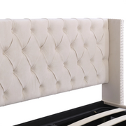 Ottoman Bed Gas Lift Storage Bed 4ft6 Double Bed Frame Velvet Upholstered Beige