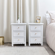 Pair of Scalloped 3 Drawer Bedside Tables bedroom storage furniture wave set