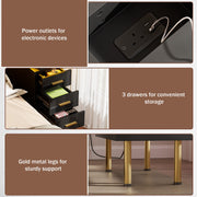 LED Bedside Table 3 Drawers Storage Cabinet Slim Nightstand w/Charging Station✅