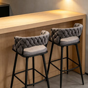 Set of 2 Luxury Grey Bar Stools Kitchen Barstools Bar Chairs With 360° Swivel