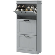 Slim Shoe Storage Cabinet with 3 Flip Drawers for Entryway, Grey