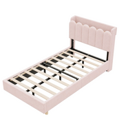 3FT Single Pink Velvet Bed Frame USB Reading Light Kids Girls Headboard