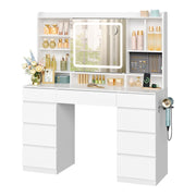 White Dressing Table with LED Lights Sliding Mirror 9 Drawers Vanity Makeup Desk
