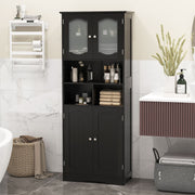 148cm Tall White Bathroom Storage Cabinet with Frosted Glass Doors Black