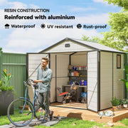 Outsunny 8 x 6ft Garden Shed Storage w/ Foundation Kit, Vents, Cream White