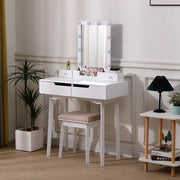 Dressing Table Vanity Set Makeup Desk w/ LED Light Mirror with 4 Drawers Bedroom