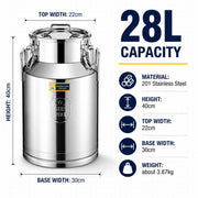 Stainless Steel 28L Milk Churn Can Bucket Container Ghee Pot+ handle+Sealed lid