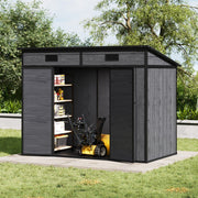 4 x 8ft Grey Wood Effect Plastic Garden Shed Outdoor Utility Tool Storage House