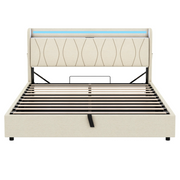 5ft King Size Ottoman Bed Frame Hydraulic Storage RGB LED Charging Station