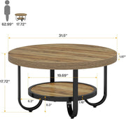 80cm Round Coffee Table 2-Tier Industrial Accent Center Table with Storage Shelf