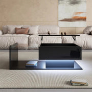 Black Lift Top Coffee !SALE! Table LED Lights Hidden Storage High Gloss Modern