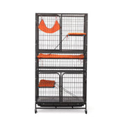 Metal Cat Cage, 4-Tier Small Animal Cage with Wheels, Cat House with Hammock