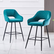 Set of 2 Bar Stools Velvet/PU Metal Legs Breakfast Stools Armrest Padded Chairs