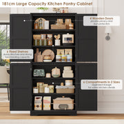 Pantry Cupboard, 180 cm Tall Kitchen Storage Cabinet with 4 Wooden Doors