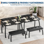 3 Piece Dining Table Set Benches Kitchen Breakfast Studio home Upholstered Black