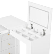 L Shaped Vanity Desk LED Flip Mirror 7 Drawers Dressing Table Bedroom Furniture
