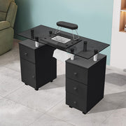 Glass Top Manicure Table Acetone Resistant Nail Desk with 4 Drawers & Cabinet UK