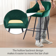 Set of 2 Bar Stools Velvet/PU Metal Legs Breakfast Stools Armrest Padded Chairs