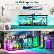 LED TV Unit Cabinet RGB Lights Glass Doors USB-C Power Sockets Modern Stand