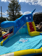 H2OGO! Whale Inflatable Kids Water Park Slide Splash Pad Climb Wall Blower