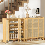 3 Rattan Door XL Shoe Cabinet Bamboo Wood Shoes Shelf Footwear Storage Organizer