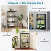 4-Tier Foldable Storage Shelf Collapsible Storage Rack Black