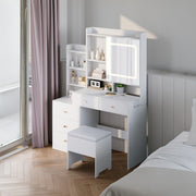 Dressing Table With 5 Drawers LED Mirror Set Makeup Desk Vanity Table Bedroom